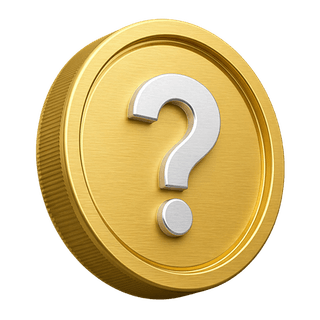 Sur la page FAQ, pièce d’or 3D décorative avec un point d’interrogation